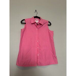 TALBOTS Women Cotton Collar Tank Top Button Front Pink Size 8 Sleeveless Blouse